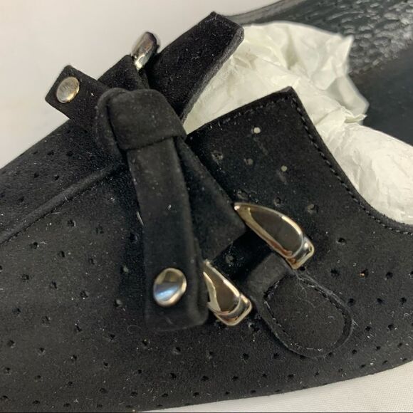 STUART WEITZMAN Black Suede Perforated Tie Bow Linsperf Heels - Picture 7 of 8